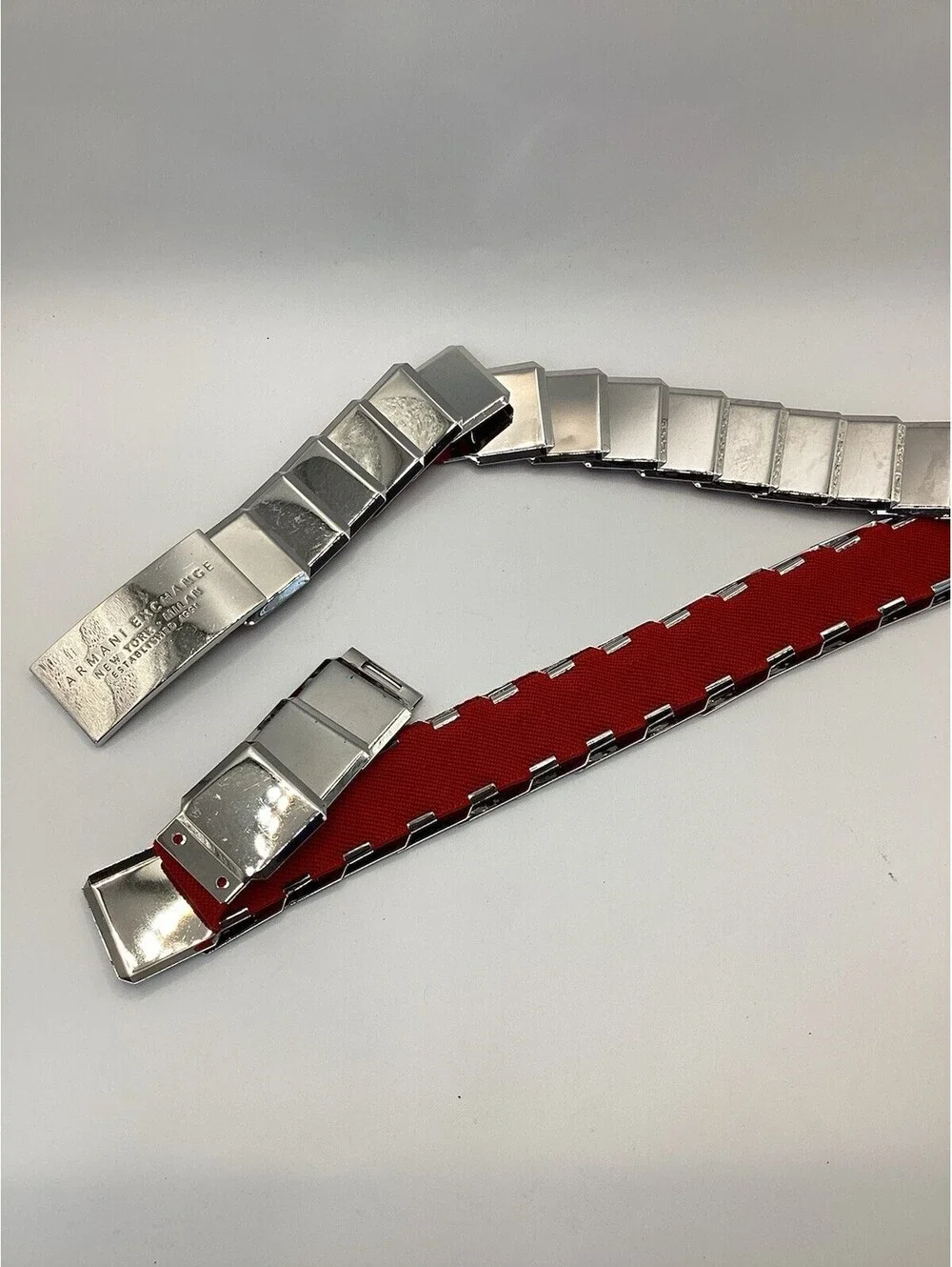 Vintage Armani Exchange Ax Stainless Steel Expansion Stretchy Waist Belt Y2K